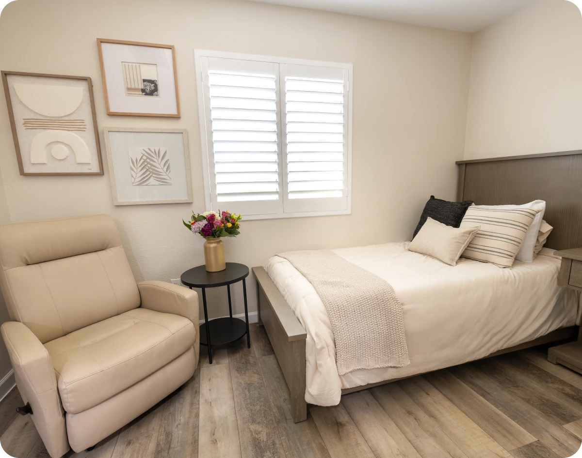 Cozy bedroom with beige recliner
